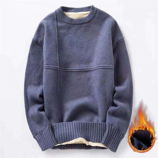 

eachin cotton knitted sweater men autumn winter fashion solid wool liner pullovers mens o-neck thick oversized sweaters 201211, White;black
