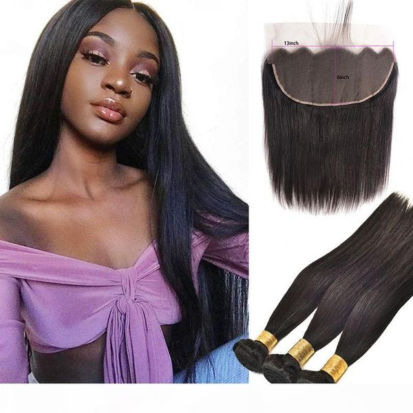 

brazilian virgin human hair bundles with 13x6 lace closure straight hair wefts with lace frontal 13 by 6 lace size natural color 4pcs lot, Black;brown