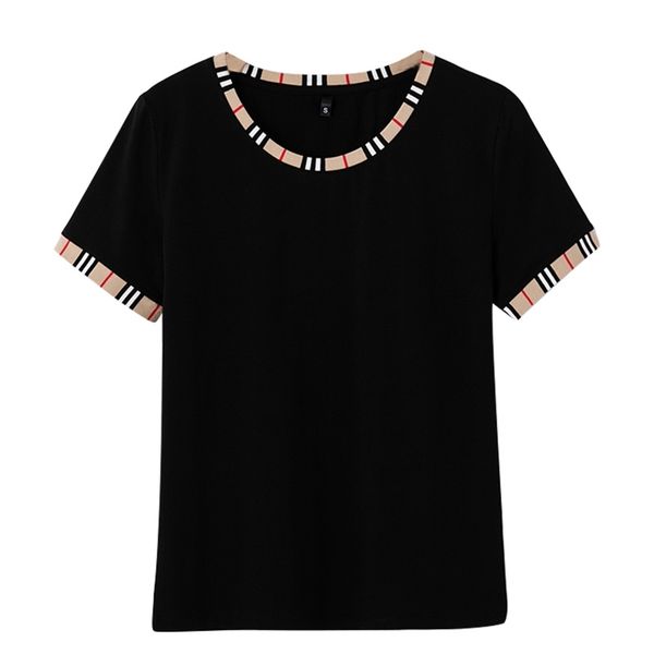 

summer short-sleeved t-shirt women's casual fashion o-neck stitching slim simple 220312, White