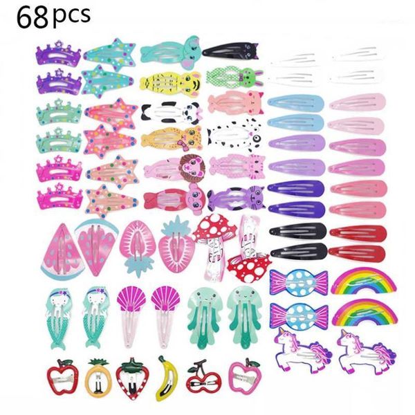 

68pcs/lot cartoon print bb clip girls' hairpins animal kids hair clips for girls children spring clip hair accessories clearance1, Slivery;white