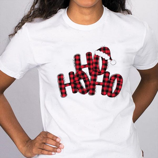 

women plaid letter hat merry christmas graphic cute winter 90s holiday tees clothes print lady female t shirt t shirt, White