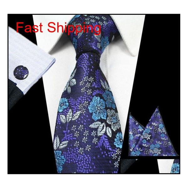 

20 styles mens ties sets floral 100% silk jacquard woven necktie gravata corbatas hanky cufflinks tie set for men form qylaku homes2007, Black;blue