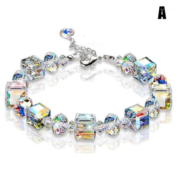 

square crystal bracelet shine colorful women daily bracelet wrist jewelry lxh kpop1, Golden;silver