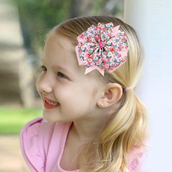 

1 pc4.6" double layers printed hair bows with clips girls hair accessories handmade boutique fashion kids headwear, Slivery;white