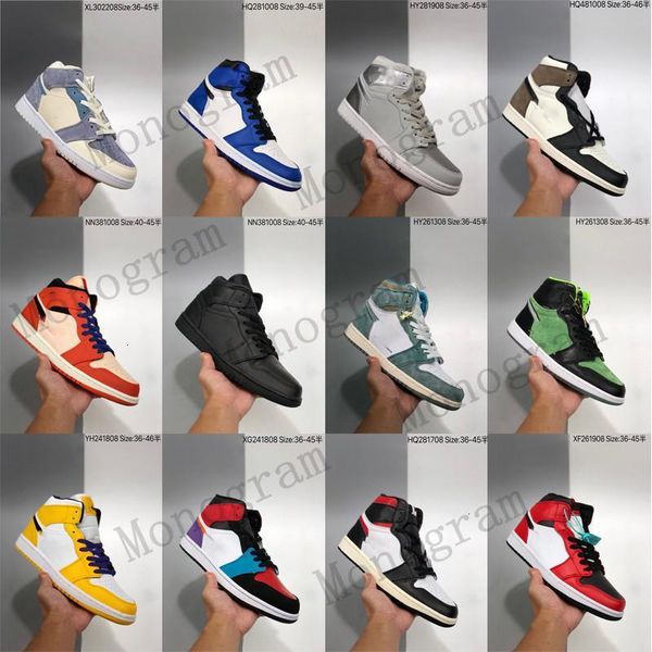 

mens new basketball jumpman 1 1s shoes obsidian unc fearless travis scotts turbo green chicago sports trainers sneakers size 36-46, Black