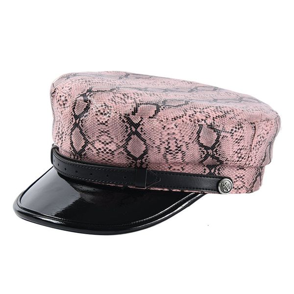 

fashion patchwork beret hat new autumn winter women berets lady vintage painter artist hat snake skin pu women navy cap 201026, Blue;gray