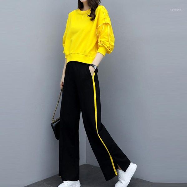 

gym clothing tracksuit women sportwear two piece set long sleeve split 2 casual pants outfit sportswear#g41, White;black