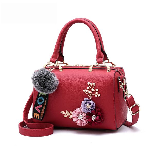 

fashion flowers women handbag tassel pu leather tote bag handle embroidery crossbody bag shoulder lady simple style