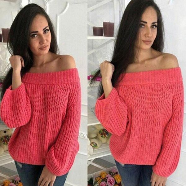 

women's autumn winter off shoulder long sleeves sweaters fashion slash neck trendy women knitted warm slim sweater pullover, White;black