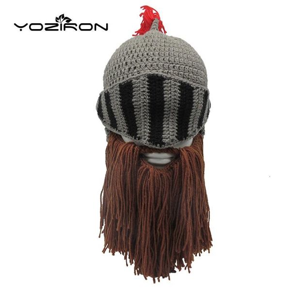 

new men women winter hats red tassel cosplay roman knight beanies hat autumn winter cap handmade beard men's ski mask