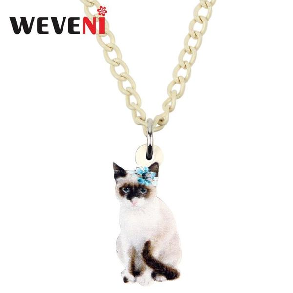 

weveni acrylic elegant birman cat kitten necklace choker sweet pets jewelry teen girl charm party gift decoration 2020 fashion, Silver