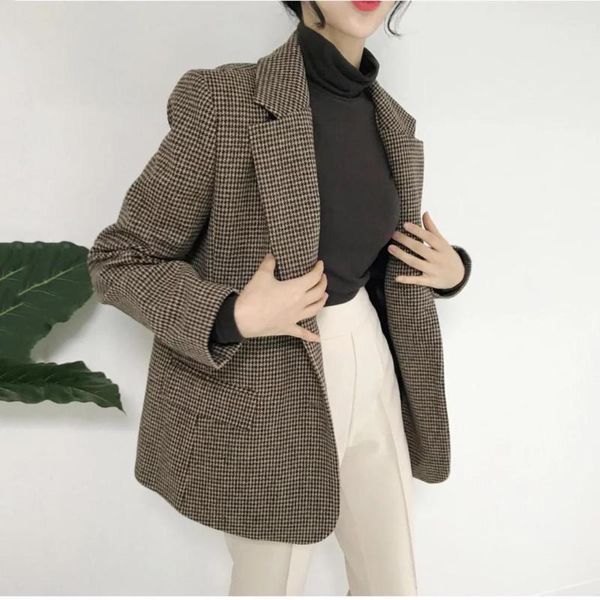 

women's wool & blends women 2021 fashion office wear blazers coat vintage long sleeve pockets female outerwear chic, Black