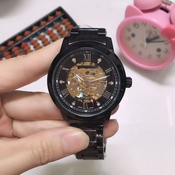 

three stitches automatic mechanical watch fashion watches mens sport watch wristwatches steel belt montre de luxe, Slivery;brown