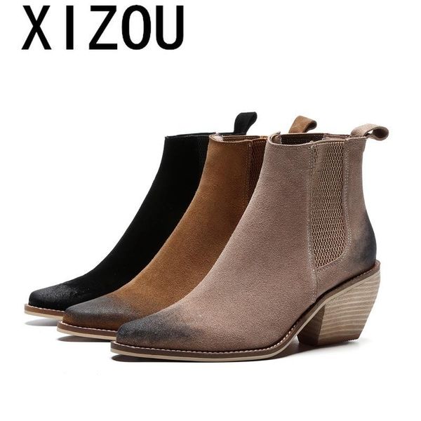 

leather vintage ankle boots for women high heel keep warm boots pointed toe winter fashion casual woman botas mujer, Black