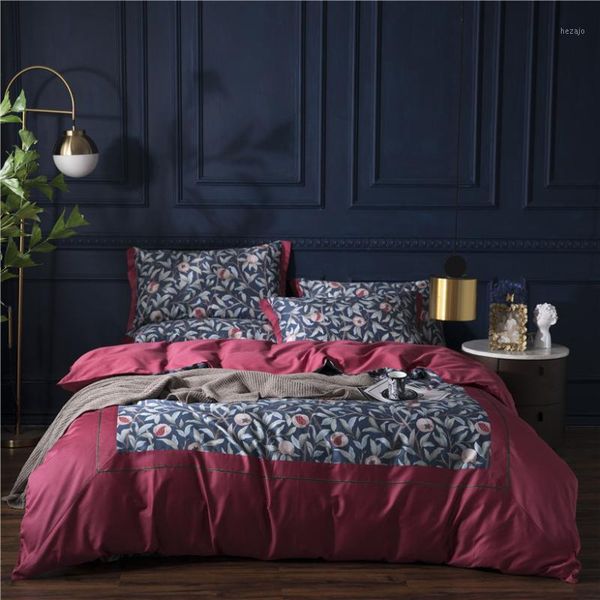

floral leaves fruits rich color printed duvet cover silky soft egyptian cotton bedding set  king size bed sheet pillow sham1