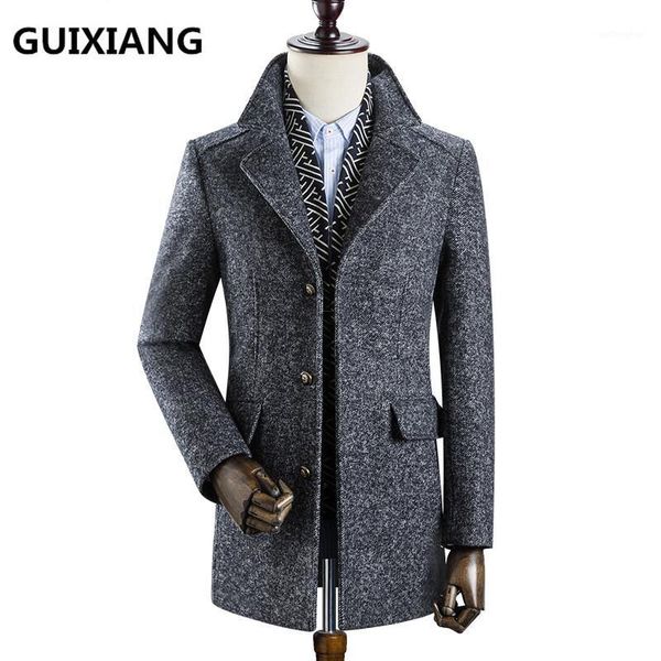 

2020 winter men's fashion thicken trench coat muffler detachable jacket men's casual windbreaker 50% woolen coats men overcoat1, Black