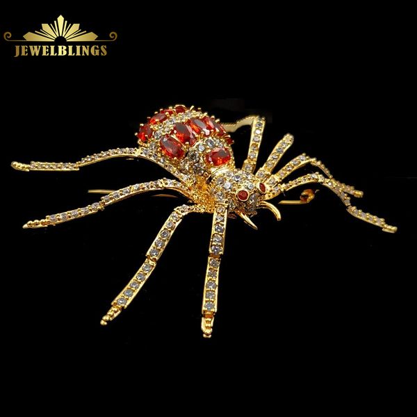 

vintage designer micro pave cz red spider brooches gold tone 8 legged red eyes dangerous spider pins halloween holiday jewelry 201009, Gray