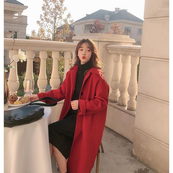 

elegant 100% wool coat female autumn winter coat women korean long woolen jacket vintage blend manteau femme hiver 2020 lw26801, Black
