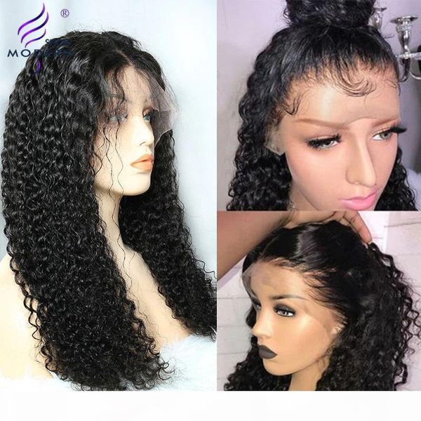 

modern show 13*4 curly human hair wigs with baby hair bleached knots brazilian remy 13*4 lace front wig preplucked 150 density, Black;brown