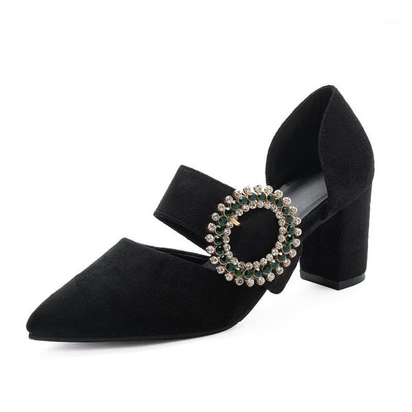 

2020 summer female thick heels high heels suede shallow mouth pointed comfortable feet outdoor walking high fashion shoes1, Black