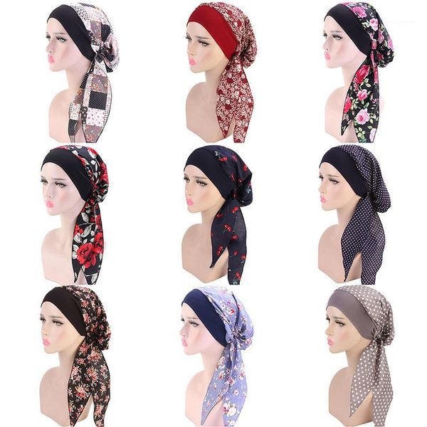 

women flower cotton breathe hat women's winter turban hat elastic cloth head cap ladies hair accessories muslim scarf cap1, Red