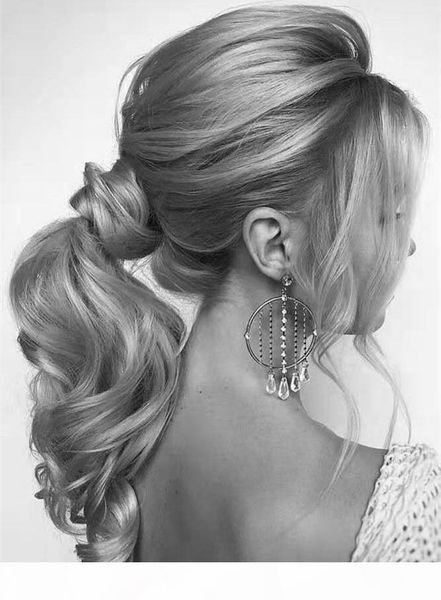 

silver grey human hair ponytail hairpiece, long gray dye natural hightlight salt and pepper gray hair weft ponytails wavy curly, Black