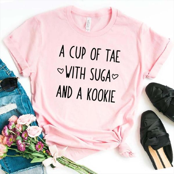 

чашка тае с suga and a kookie женщины tshirt хлопок повседневный смешной футболка для леди девушка top tee капля, White