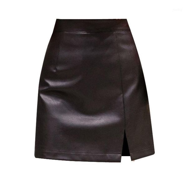 

ins skirt women autumn/winter wear high waist slimming pu leather skirt anti-blow-out split bag hip one-step1, Black