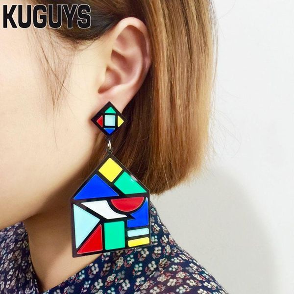

kuguys fashion jewelry oorbellen colorful house earrings for women pendientes hyperbole square large drop earring dj ds brincos, Silver