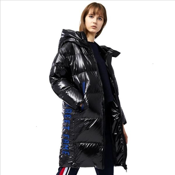 

oversize glossy fabric down coat winter thicker warm hooded duck down coat female embrodiery fashion longer down outerwear f113 sh190913, Black