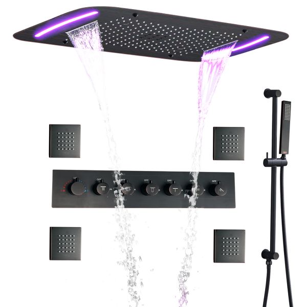Miscelatore per doccia termostatici in bronzo sfregati 71x43 cm vasca da doccia per bagno a led Sistema del set della doccia.