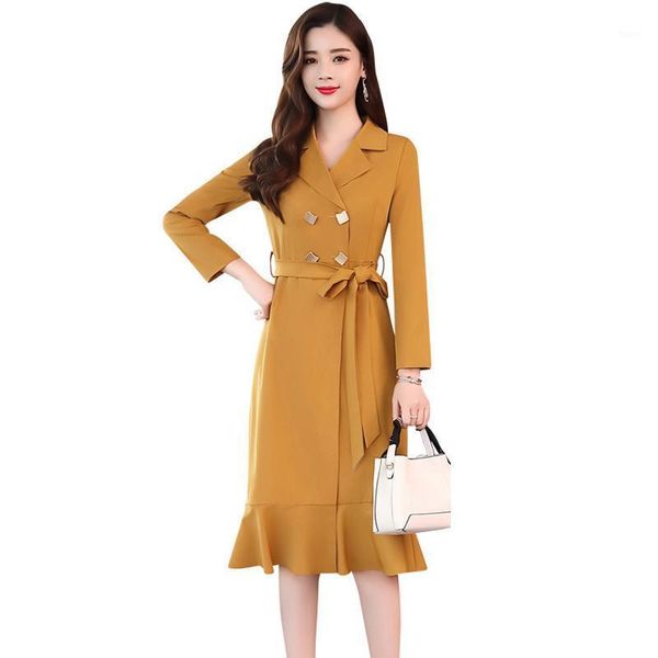 

england style thin trench coats women 2020 fashion elegant long sleeve female windbreaker with belt for casual outwear r6431, Tan;black