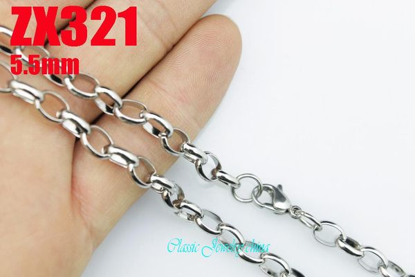 

wholesale -5.5mm stainless steel necklace egg shape fashion chains 20pcs zx321, Silver