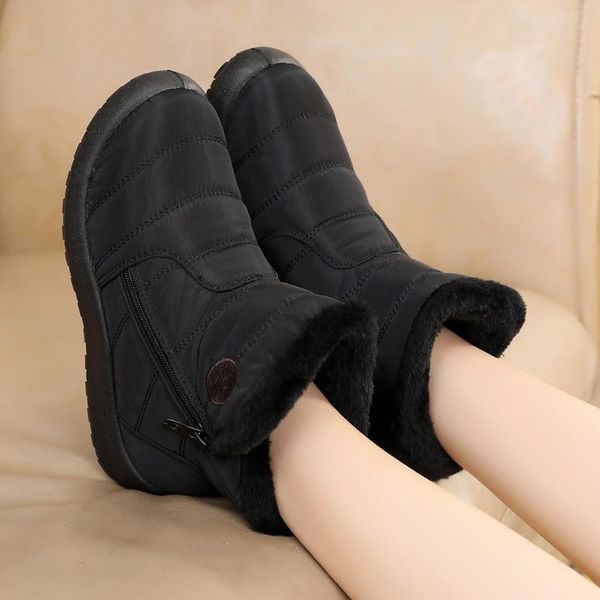 

boots women 2021 winter shoes woman snow with plush inside botas mujer waterproof plus size female booties #c, Black