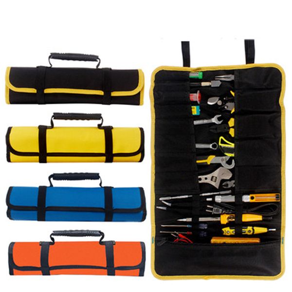 

portable large canvas storage roll tool pouch bag waxed rolling hanging bag multi-purpose organizer, Black;red