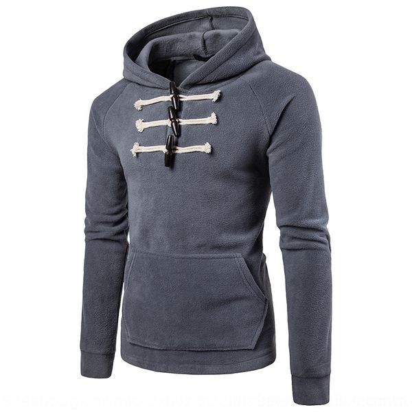 

q5h2l men's sweater british hooded youth solid color polar fleece large body style button sweatercoat sweatercolor matching casual butt, Black