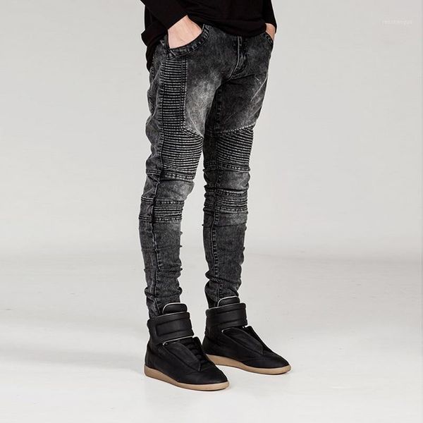 

streetwear mens ripped biker jeans homme 2020 men's motorcycle slim black white blue moto denim joggers skinny jeans men1