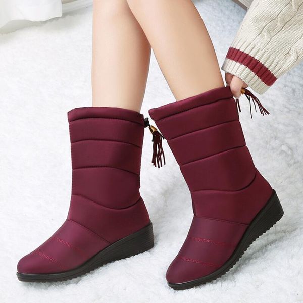 

winter women boots waterproof tassel ankle boots down snow lady elastic band winter shoes woman warm fur black botas mujer