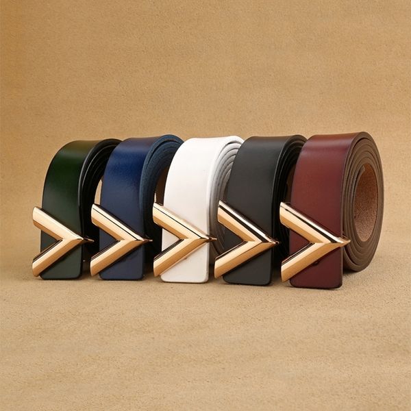

women's luxury belt v belt 2.8cm wild two layer cowhide buckle leather fashion classic belt gift t200427, Black;brown