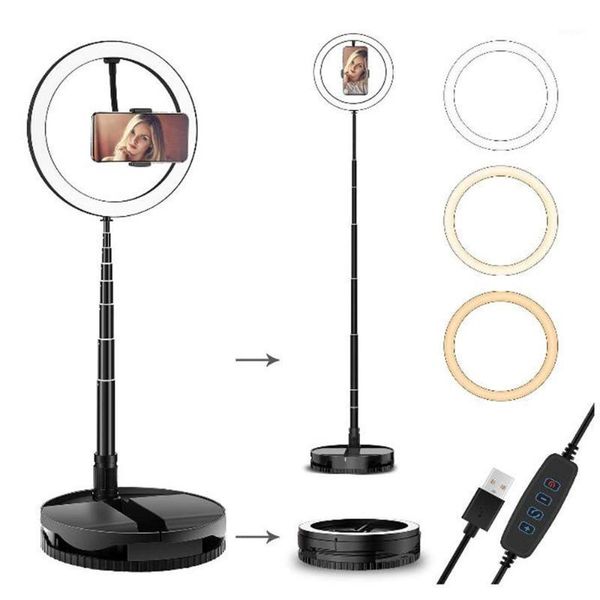 

10inch pgraphy led selfie ring light dimmable camera phone ring lamp with phone holder and clip foldable broadcast lights1
