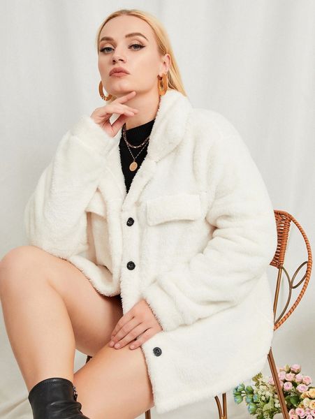 

plus flap detail teddy jacket t1tv#, Black