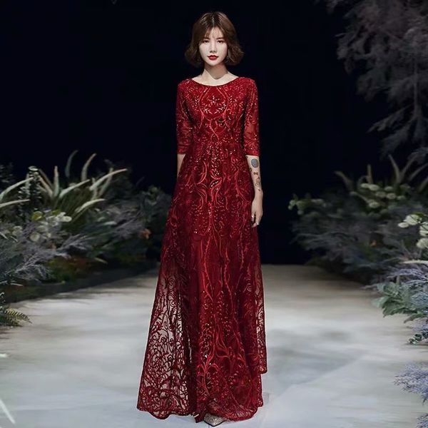 

2021 "robe soiree." "tule new style o-neck half-mango clothes up to ground 1087" ol25 evening, Black;red