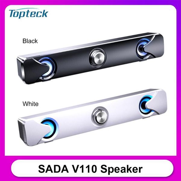 

sada v110 speaker bar computer speakers with led light 3.5mm wired for tv pc cellphone tablets desklap