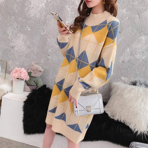 

mid-length loose sweater skirt female 2019 autumn and winter solid color long-sleeved new ins pullover sweater1, White;black