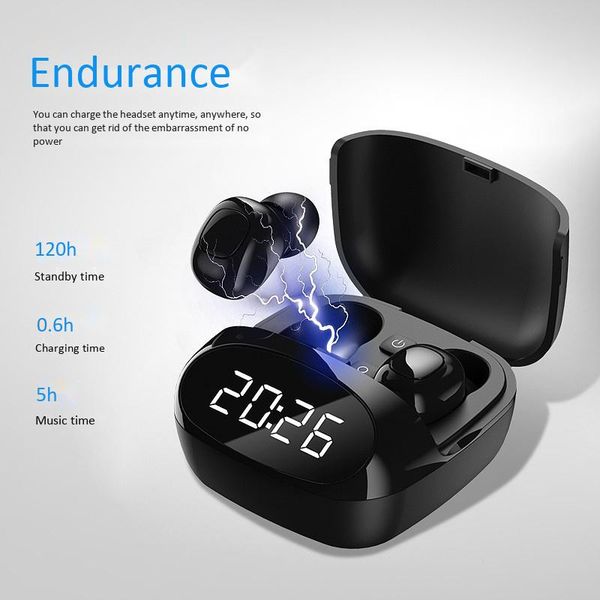 

tws bluetooth 5.0 earphones wireless headphones hd stereo mini sport earbuds headset with led power / clock display