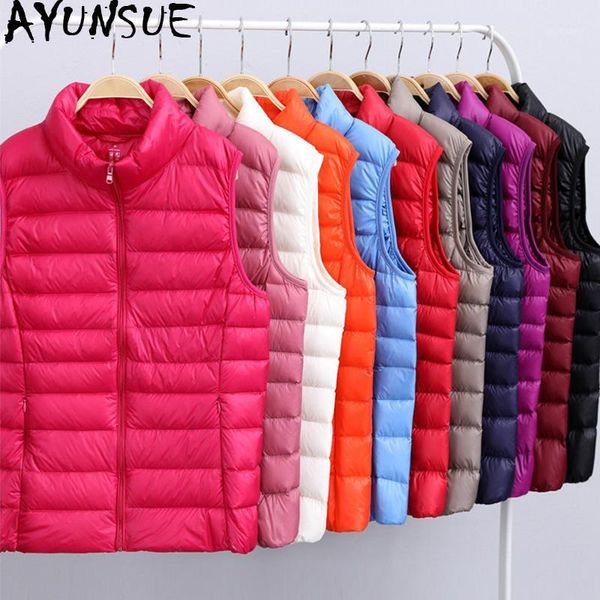 

ayunsue women's vest autumn winter ultra light down jacket women waistcoat sleeveless jacket chalecos para mujer 8817 03 kj49171, Black;white
