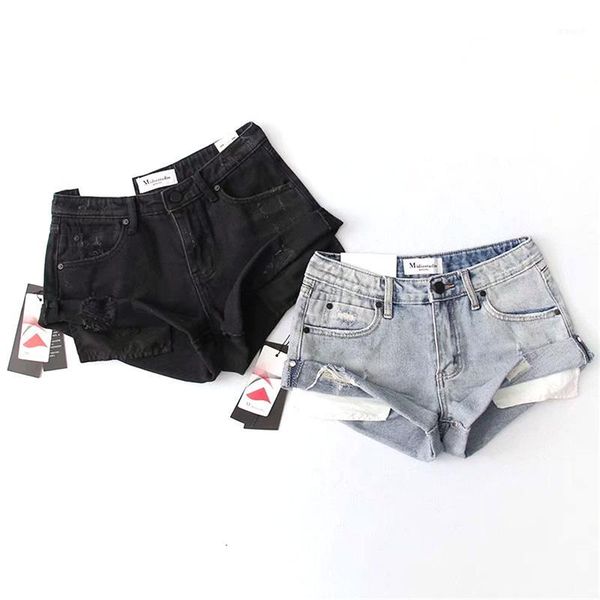 

ripped hole fringe black denim shorts women casual vintage washed jeans shorts summer girl light blue short1