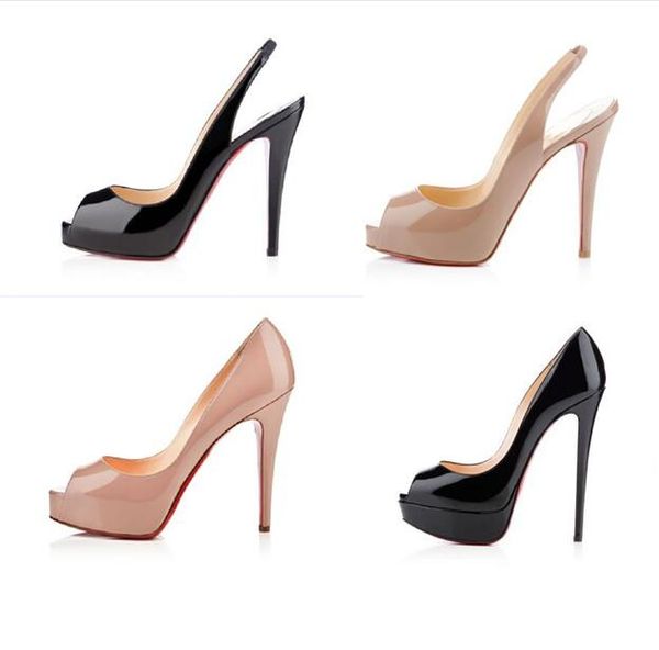 

fashion women open toe shoes high heels red bottom so kate style 8cm 10cm 12cm round pointed toes pumps bottoms dress sneakers, Black