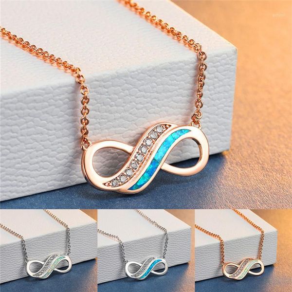 

trendy female blue opal pendant necklace charm rose gold silver chain necklaces for women cute zircon infinity weddings necklace1