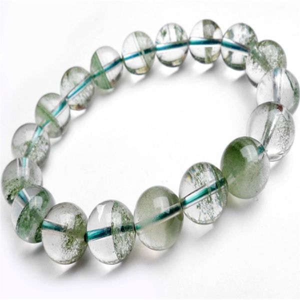 

11mm genuine natural green phantom quartz ash crystal clear round beads jewelry women stretch charm bracelet, Black